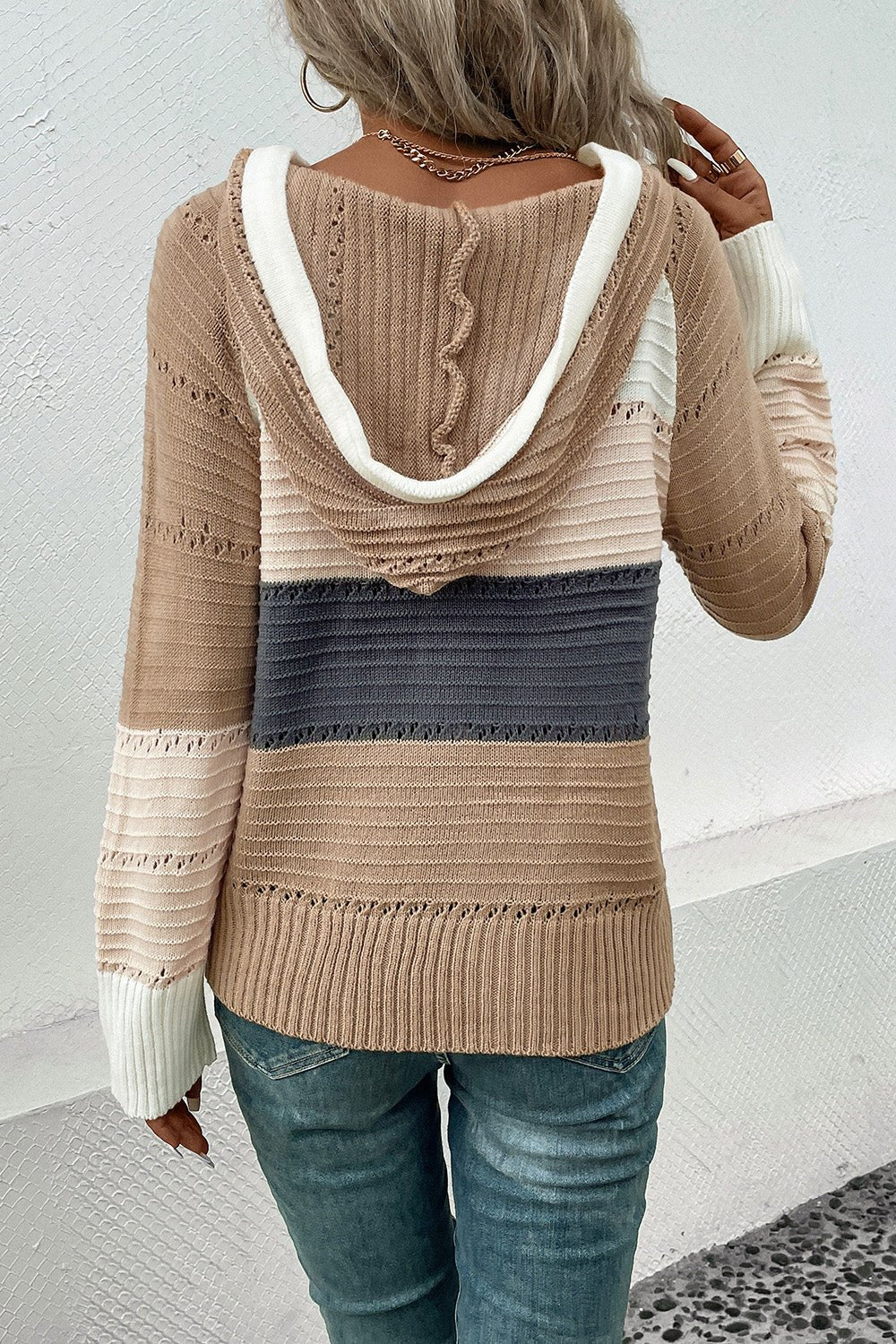 Perfee Color Block Drawstring Hooded Sweater - MAD RUFFI