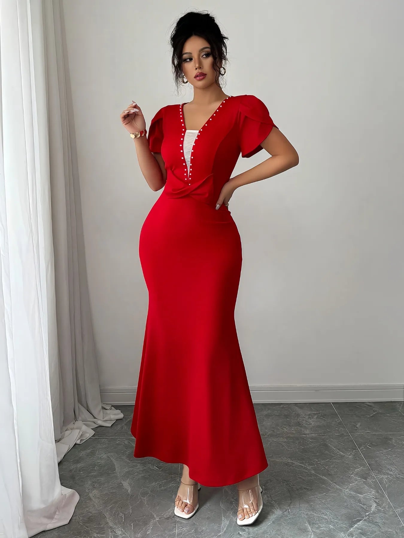 Petal Sleeve Mermaid Maxi Dress - MAD RUFFI