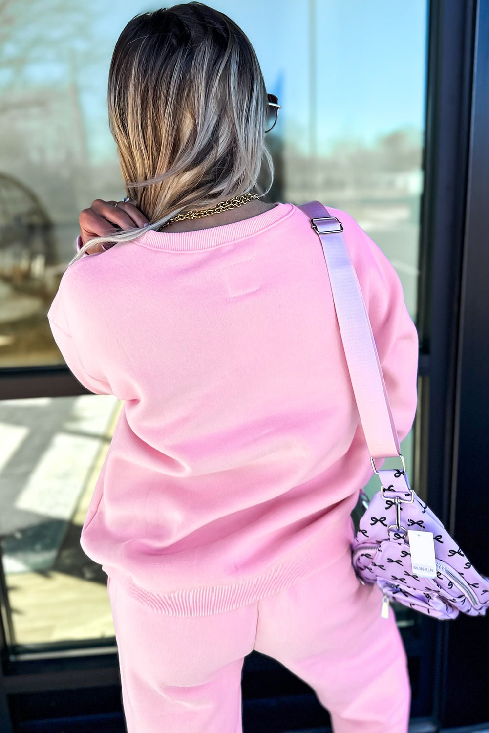 Phalaenopsis Chenille Heart Pattern Casual Pants Set - MAD RUFFI