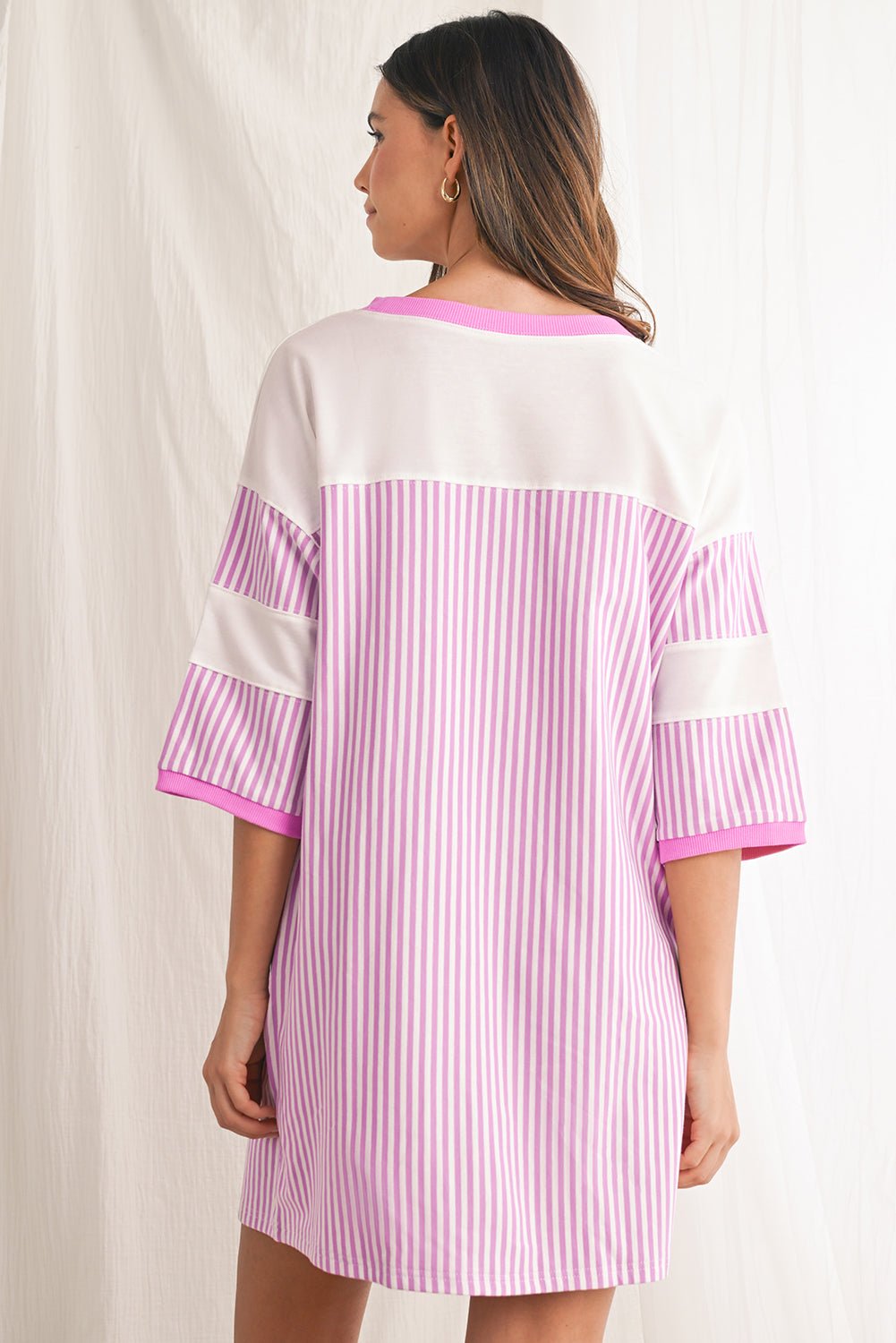 Phalaenopsis Striped Patchwork Loose Mini Dress - MAD RUFFI