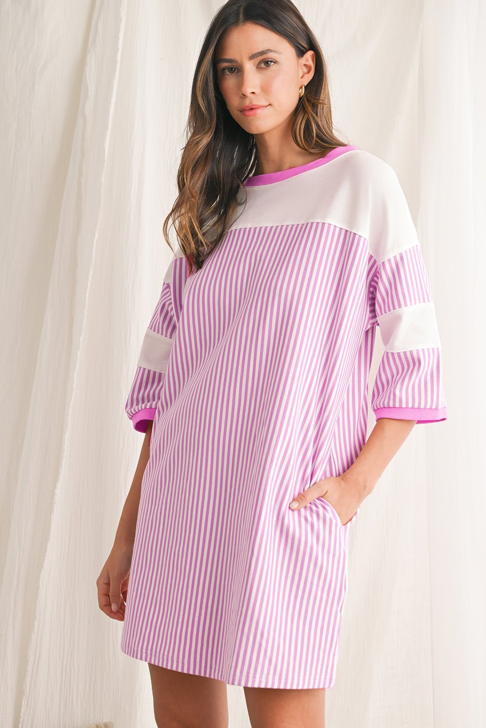 Phalaenopsis Striped Patchwork Loose Mini Dress - MAD RUFFI