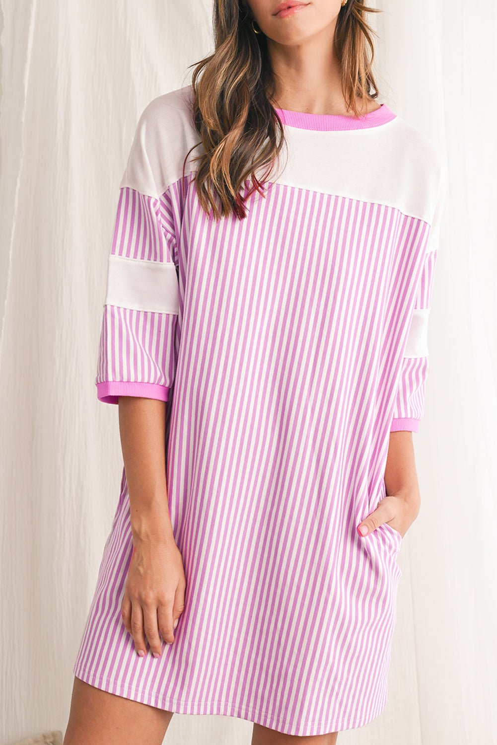 Phalaenopsis Striped Patchwork Loose Mini Dress - MAD RUFFI