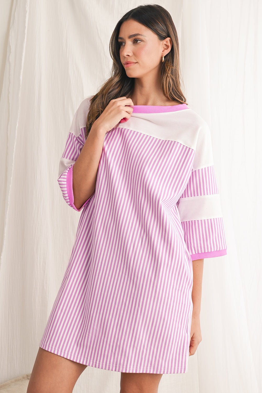 Phalaenopsis Striped Patchwork Loose Mini Dress - MAD RUFFI