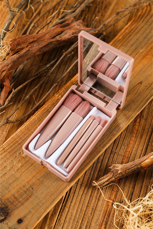 Pink 5Pcs Portable Makeup Brushes Set with Mirror - MAD RUFFI