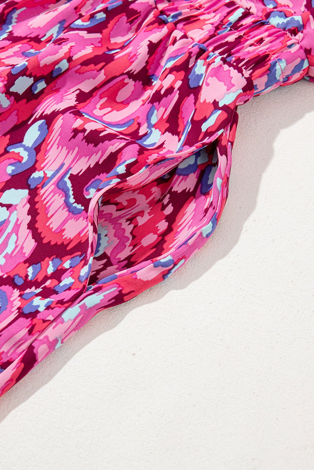 Pink Abstract Print Dolman Sleeve V Neck High Waist Romper - MAD RUFFI