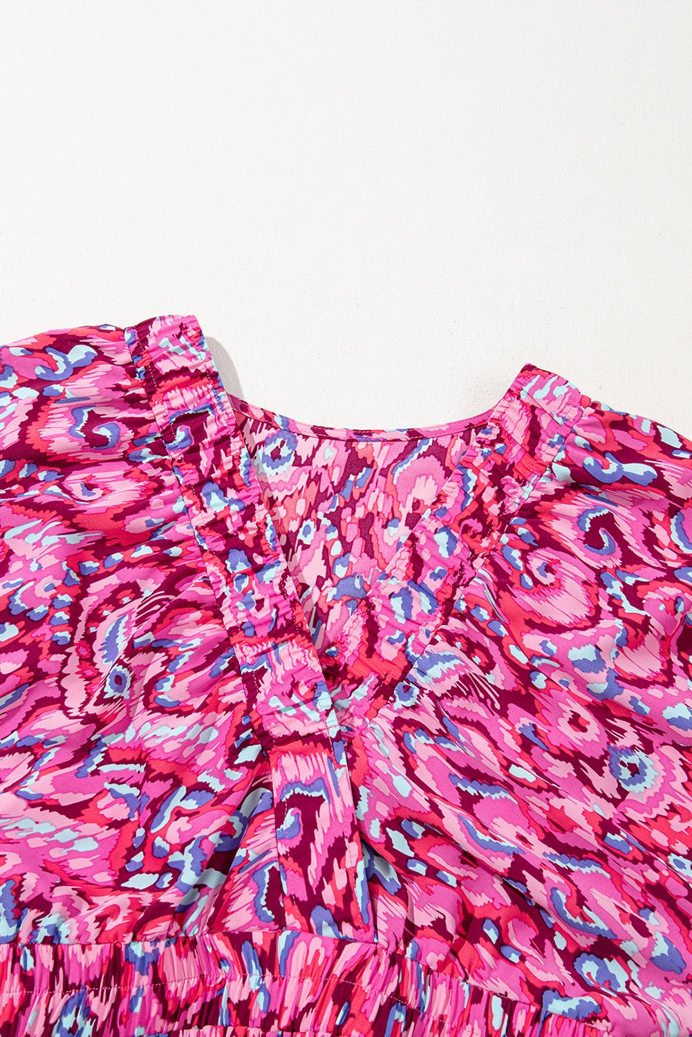 Pink Abstract Print Dolman Sleeve V Neck High Waist Romper - MAD RUFFI