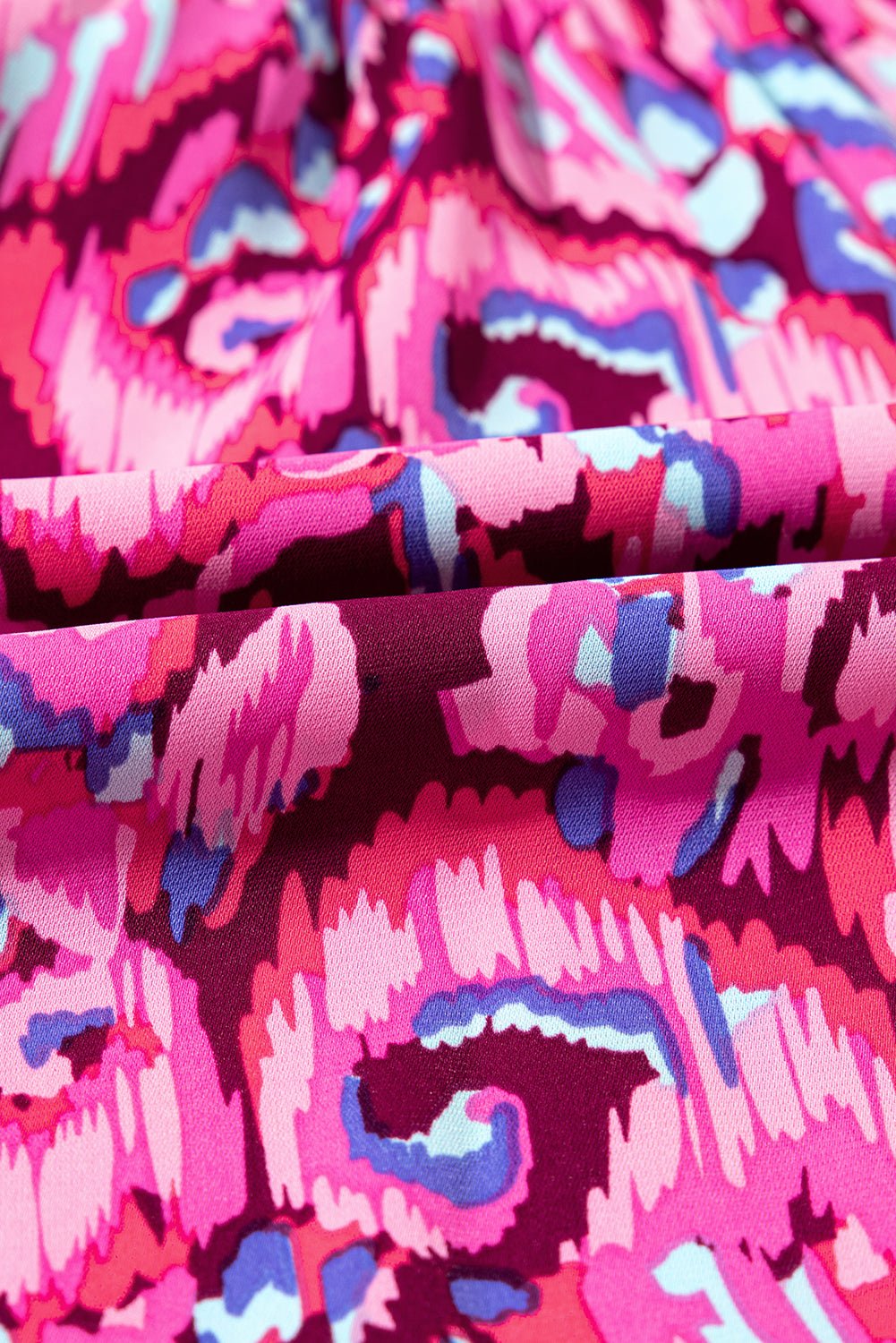 Pink Abstract Print Dolman Sleeve V Neck High Waist Romper - MAD RUFFI