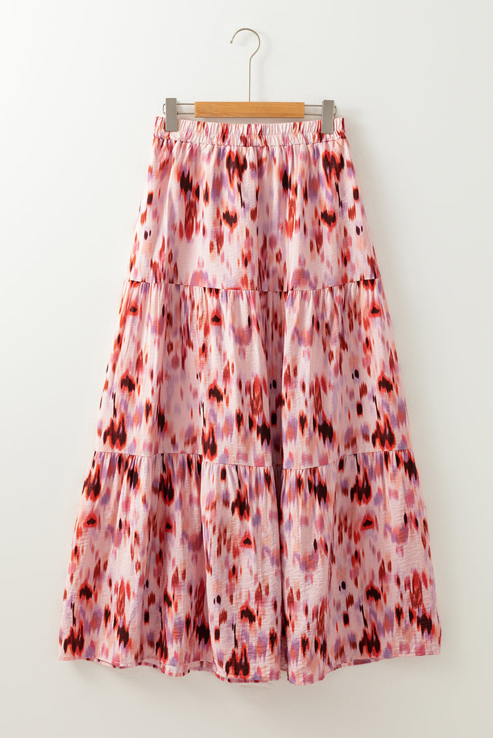 Pink Abstract Watercolor Tie Dye Tiered Maxi Skirt - MAD RUFFI