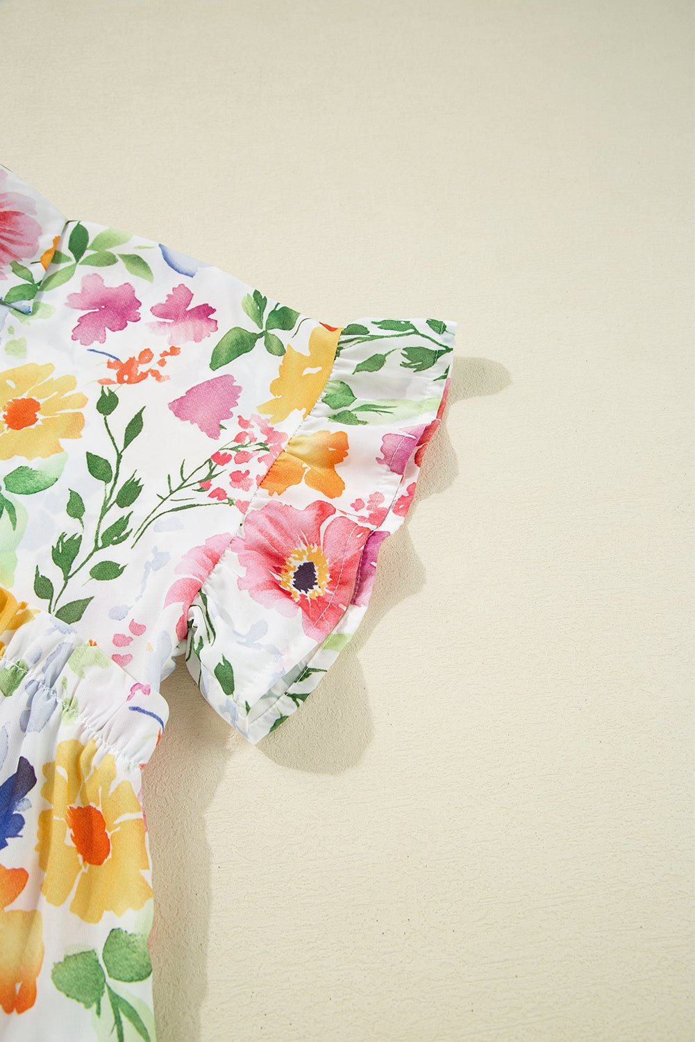 Pink Allover Floral Print Boxy Fit V Neck Blouse - MAD RUFFI