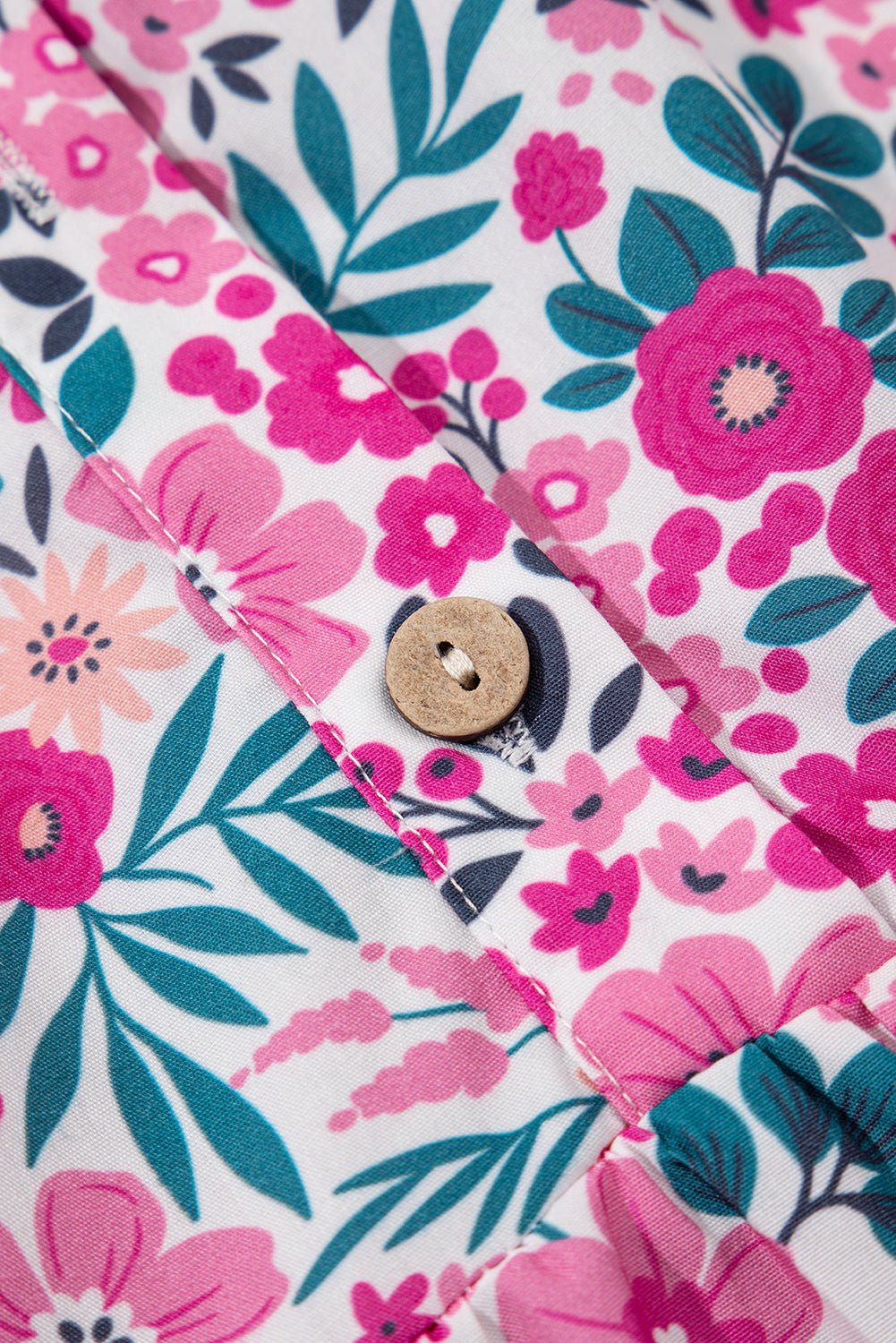 Pink Allover Floral Print Collar Half Button Short Sleeve Loose Dress - MAD RUFFI