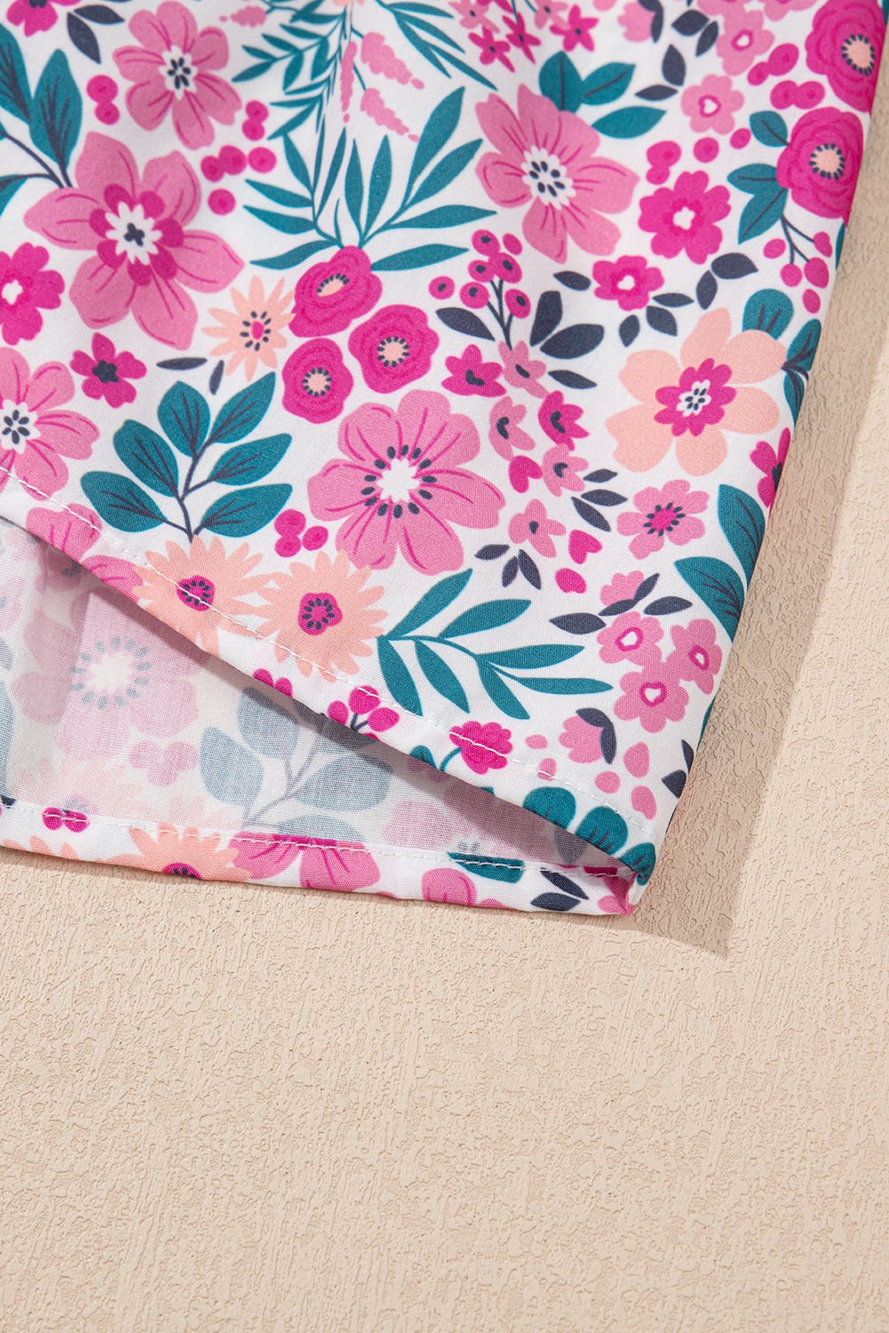 Pink Allover Floral Print Collar Half Button Short Sleeve Loose Dress - MAD RUFFI