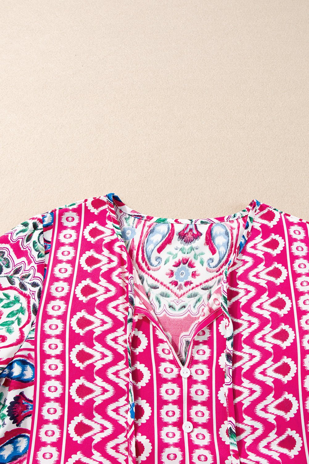 Pink Bohemian Tie Neck Flounce Sleeve Ruffle Hem Mini Dress - MAD RUFFI