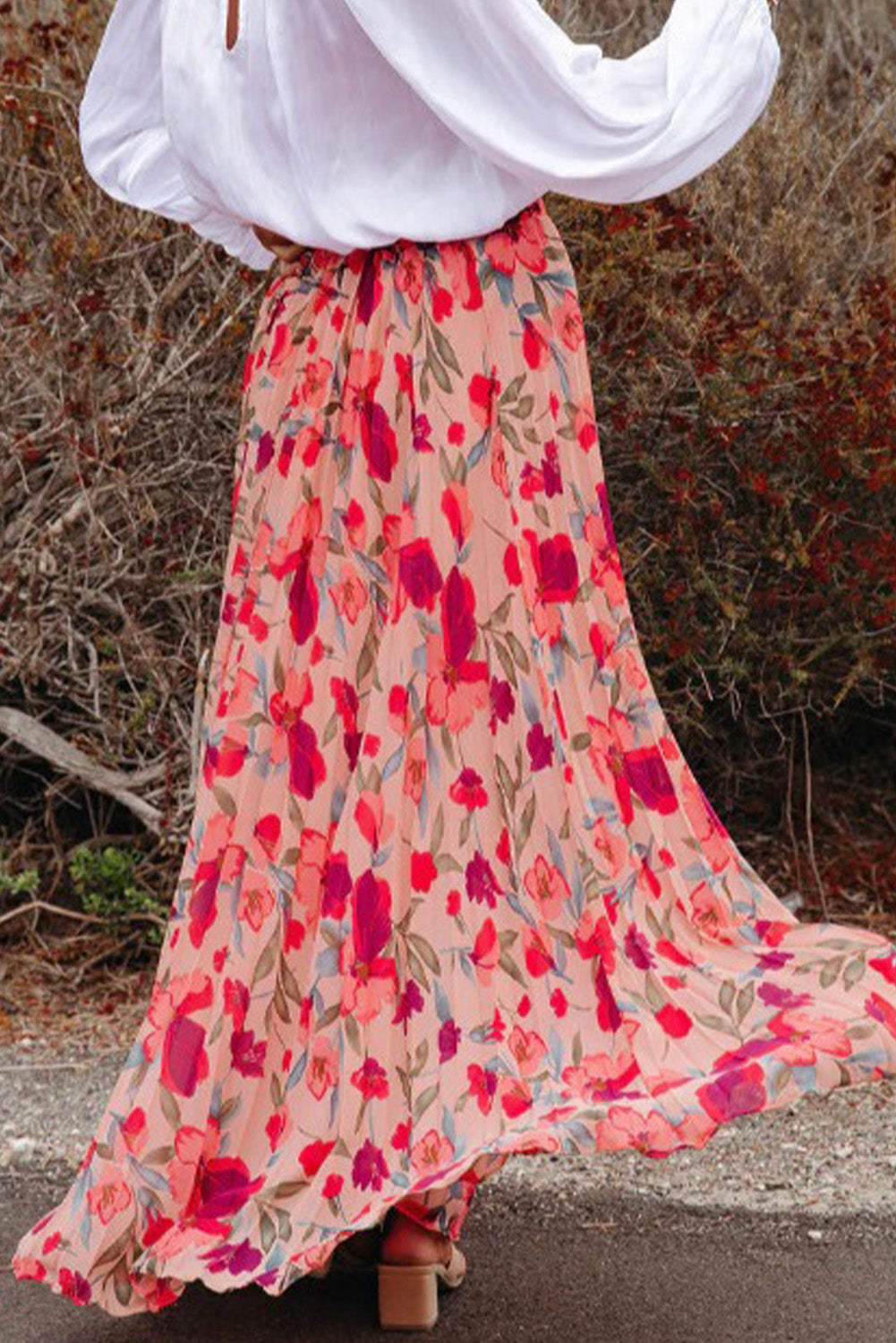 Pink Boho Floral Print High Waist Maxi Skirt - MAD RUFFI