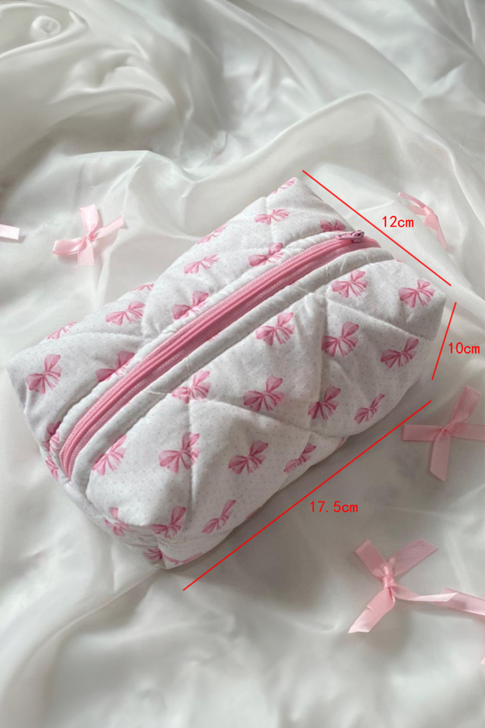 Pink Bow Knot Quilted Zipper Makeup Bag - MAD RUFFI