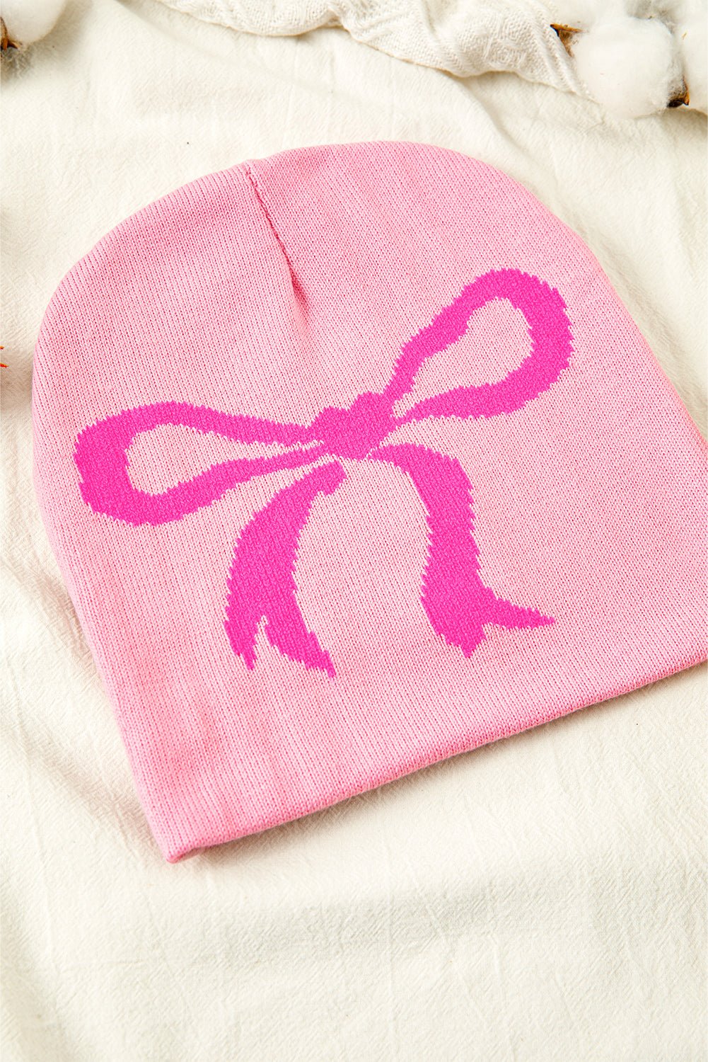 Pink Bow Print Knitted Beanie Hat - MAD RUFFI