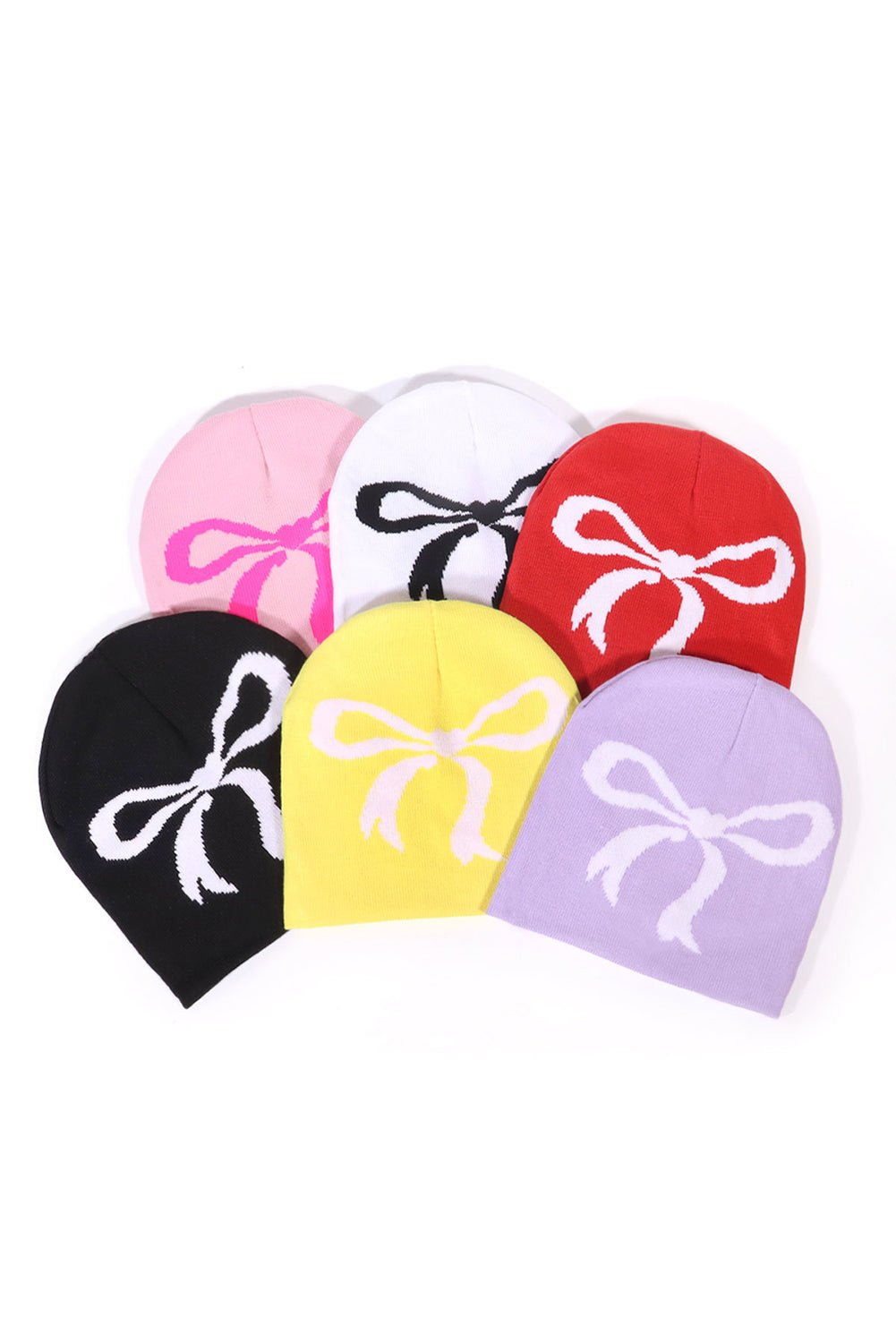 Pink Bow Print Knitted Beanie Hat - MAD RUFFI