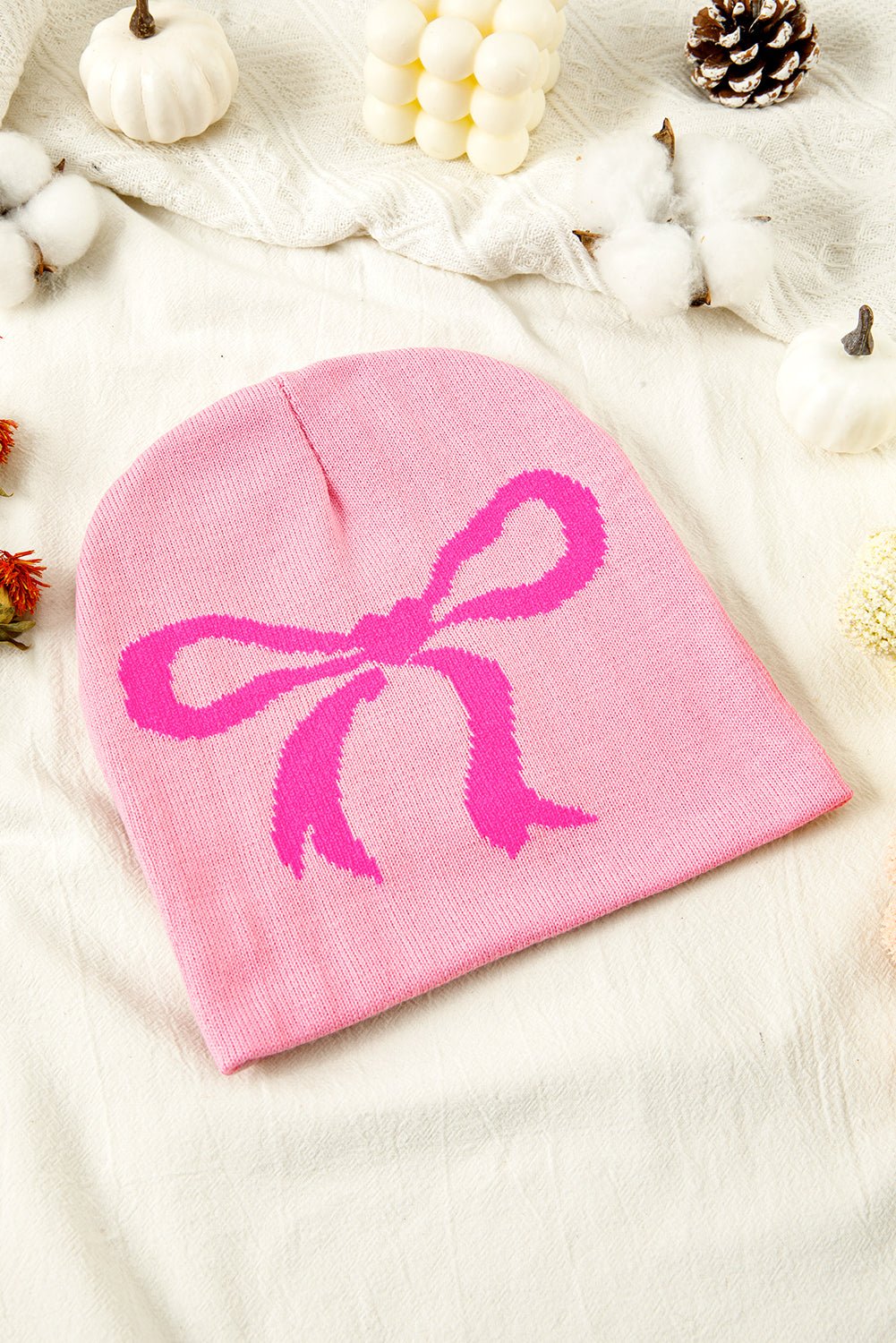 Pink Bow Print Knitted Beanie Hat - MAD RUFFI