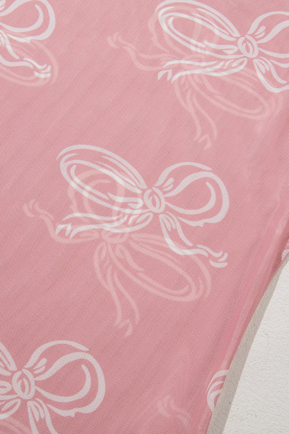 Pink Bow Print Long Sleeve Mesh Top - MAD RUFFI