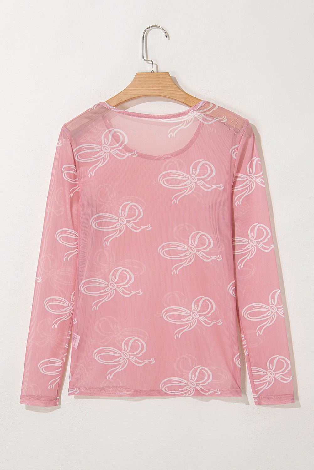 Pink Bow Print Long Sleeve Mesh Top - MAD RUFFI