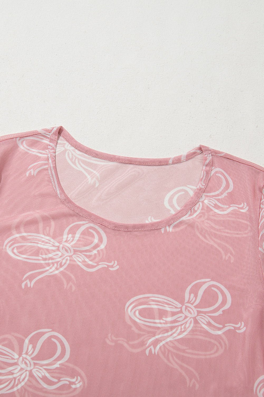 Pink Bow Print Long Sleeve Mesh Top - MAD RUFFI