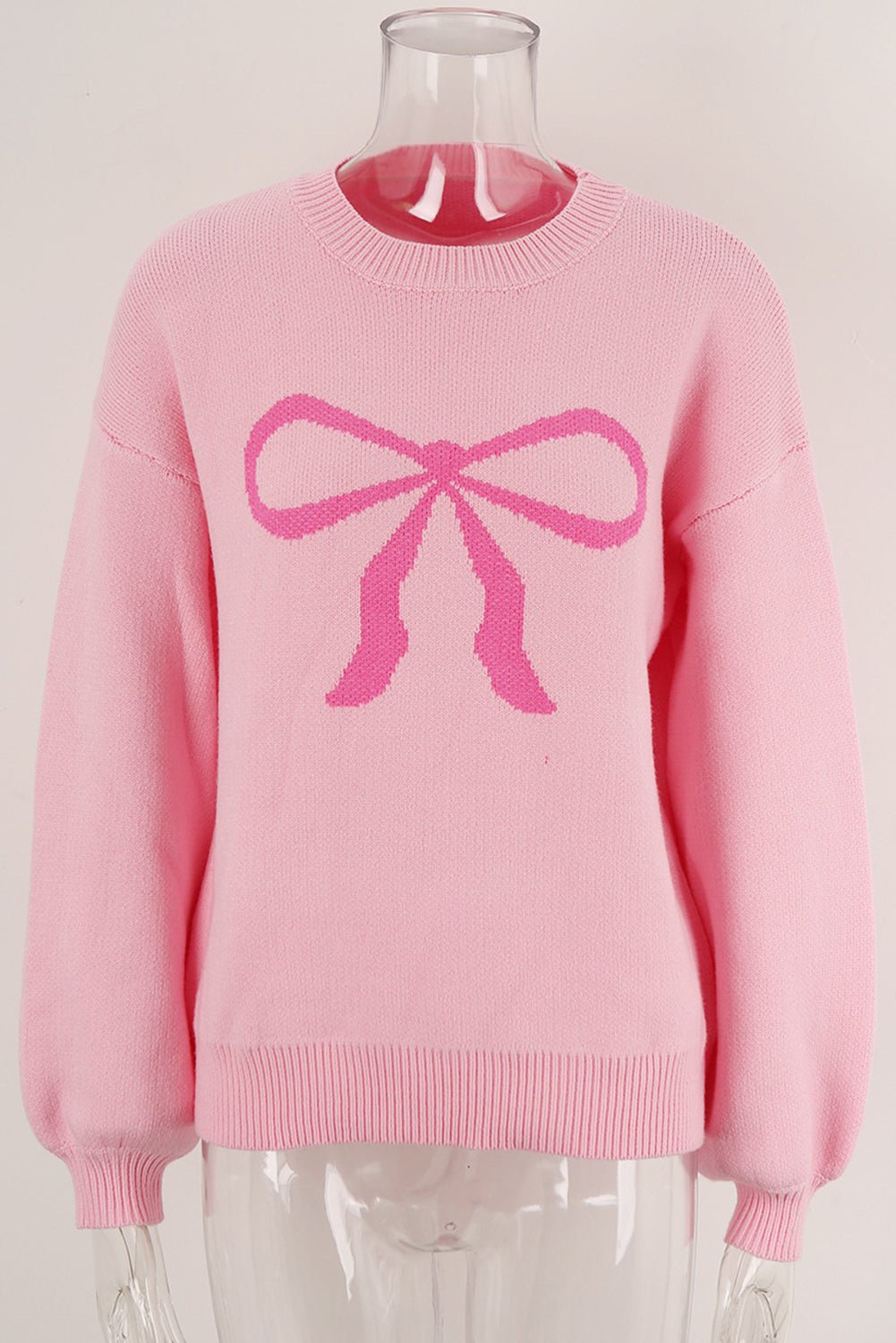 Pink Bow Round Neck Pullover Sweater - MAD RUFFI