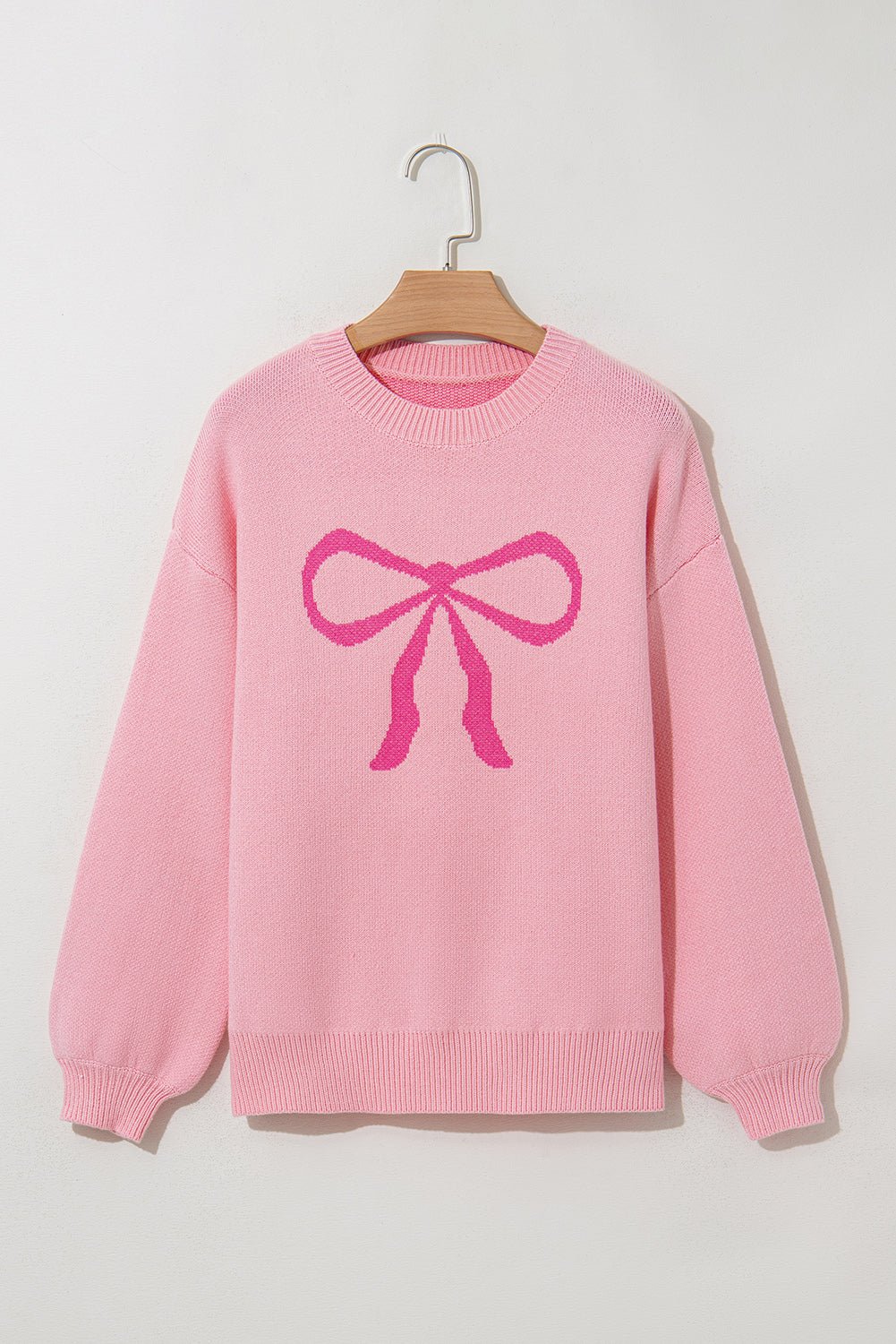 Pink Bow Round Neck Pullover Sweater - MAD RUFFI