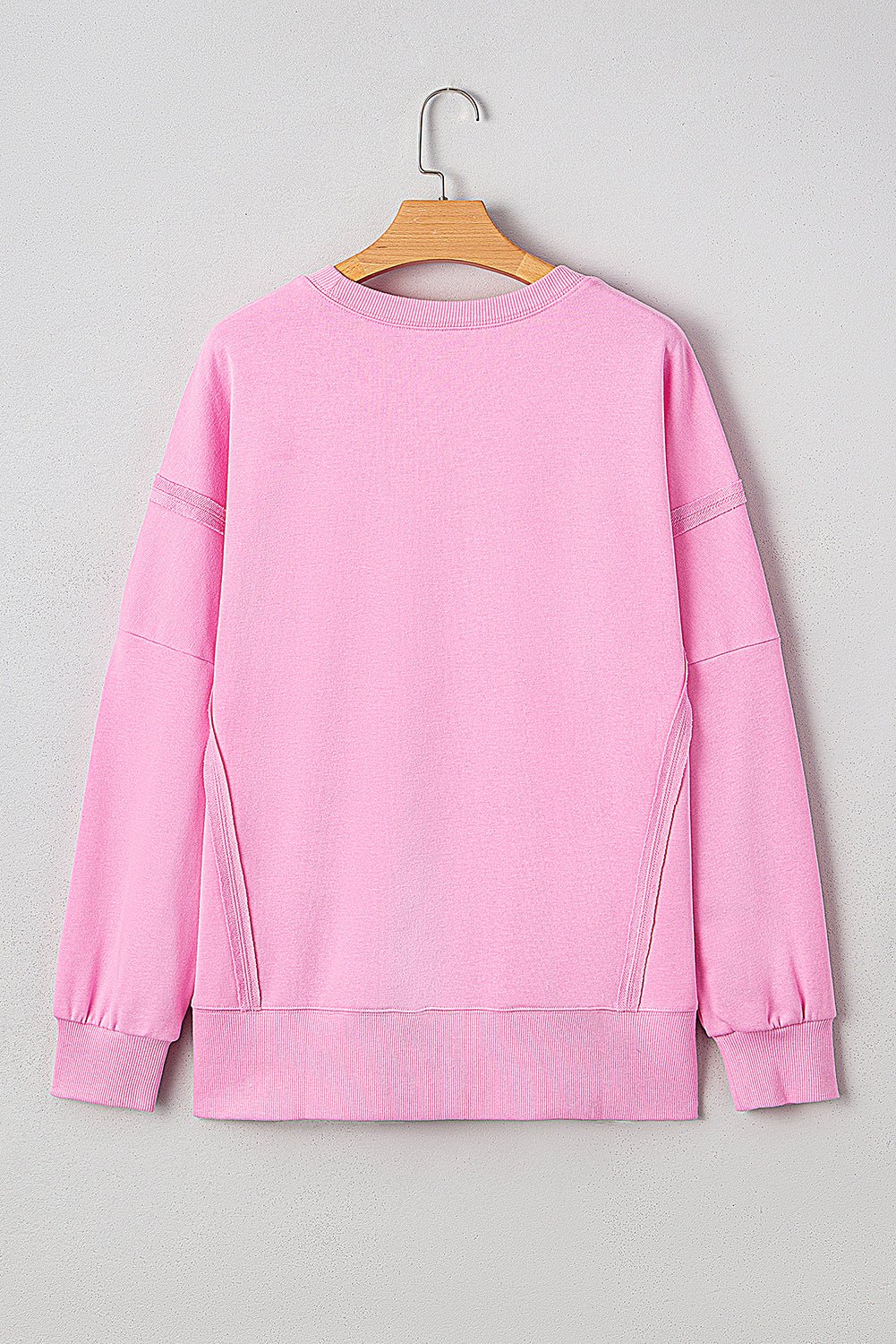Pink Bow Sequin XOXO Letter Graphic Exposed Seam Baggy Sweatshirt - MAD RUFFI