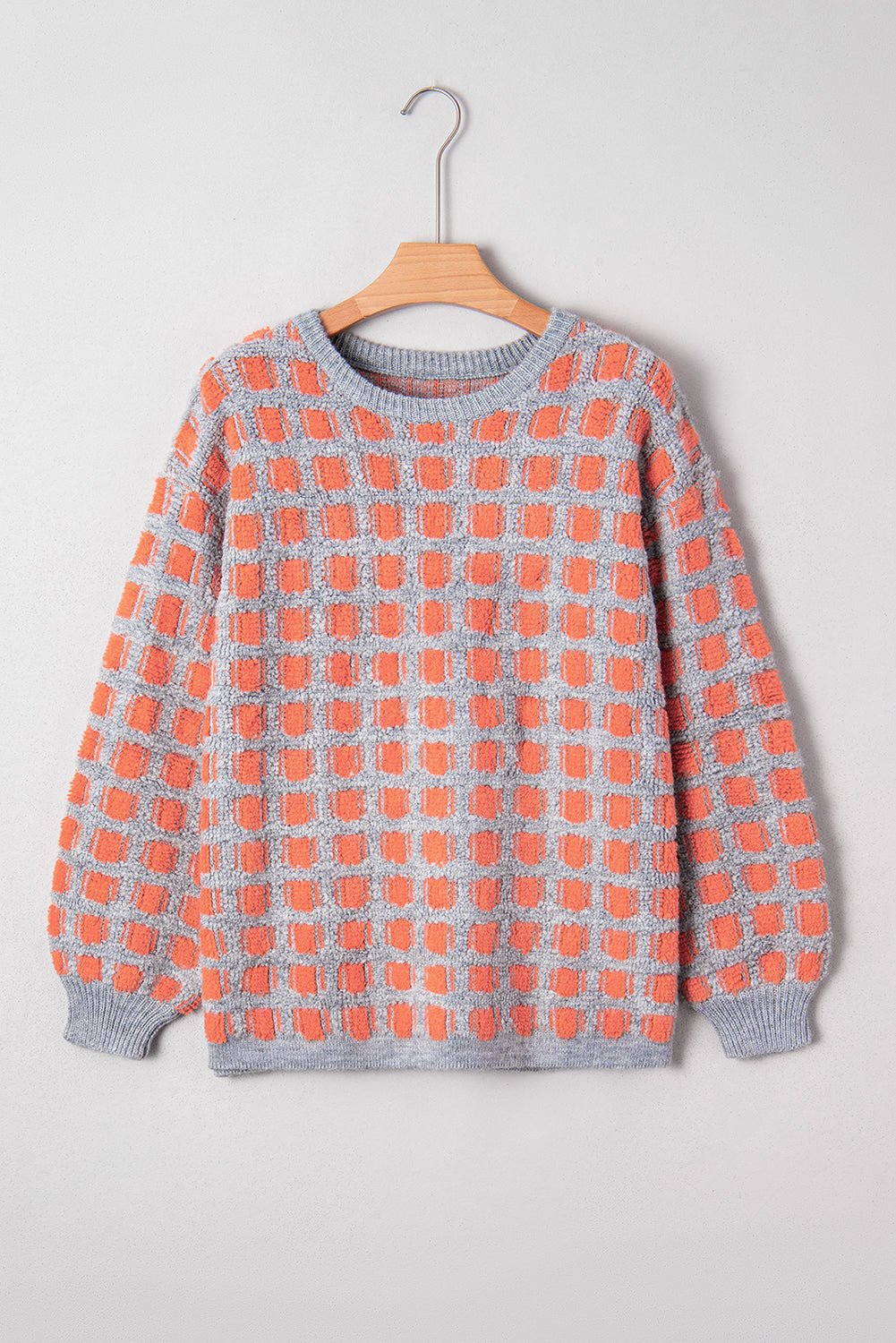 Pink Checkered Oversized Side Slit Sweater - MAD RUFFI