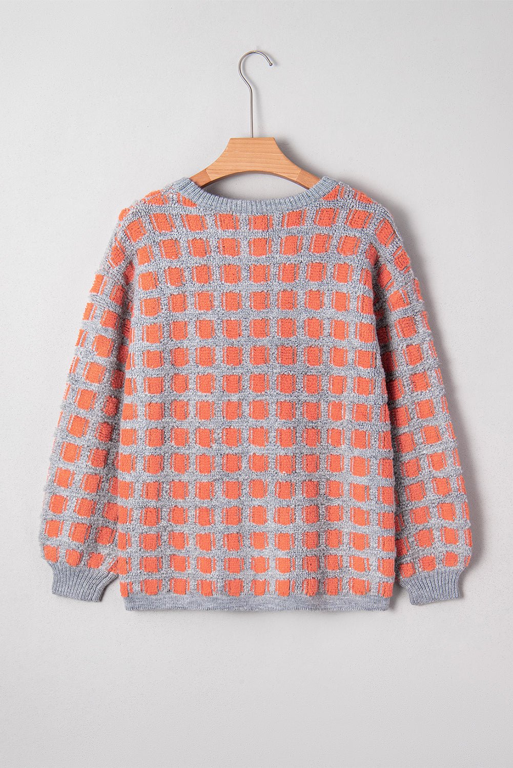 Pink Checkered Oversized Side Slit Sweater - MAD RUFFI