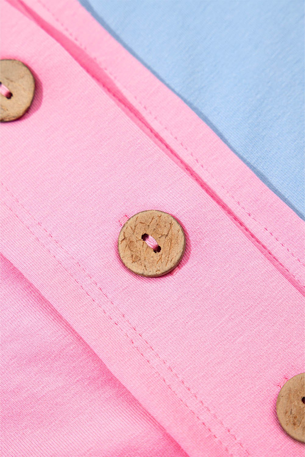 Pink Colorblock Half Buttons Henley T Shirt - MAD RUFFI