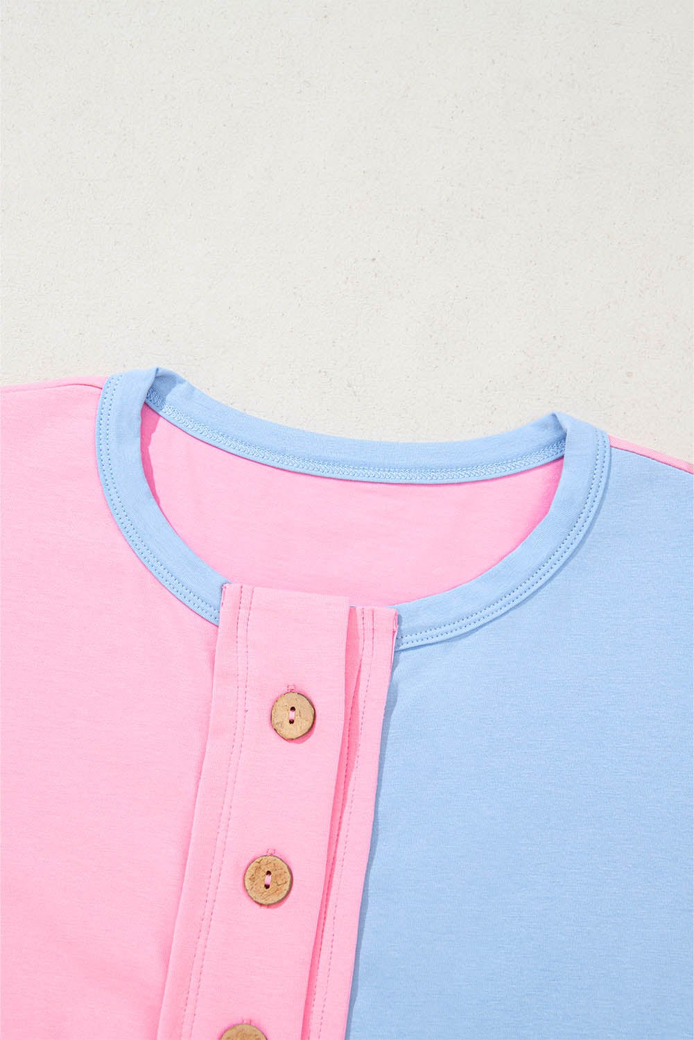 Pink Colorblock Half Buttons Henley T Shirt - MAD RUFFI