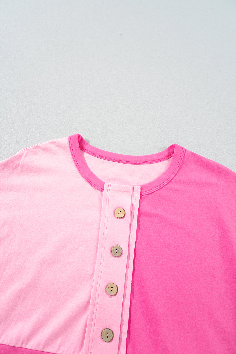 Pink Colorblock Half Buttons Henley T Shirt - MAD RUFFI