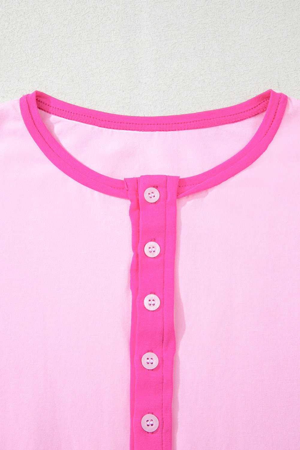 Pink Colorblock Half Sleeve Henley Top - MAD RUFFI