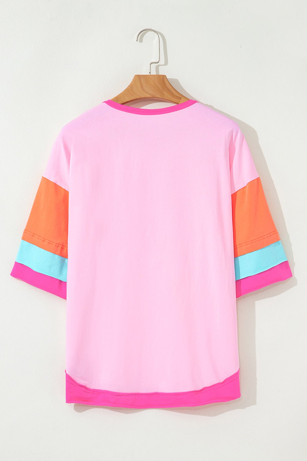 Pink Colorblock Half Sleeve Henley Top - MAD RUFFI
