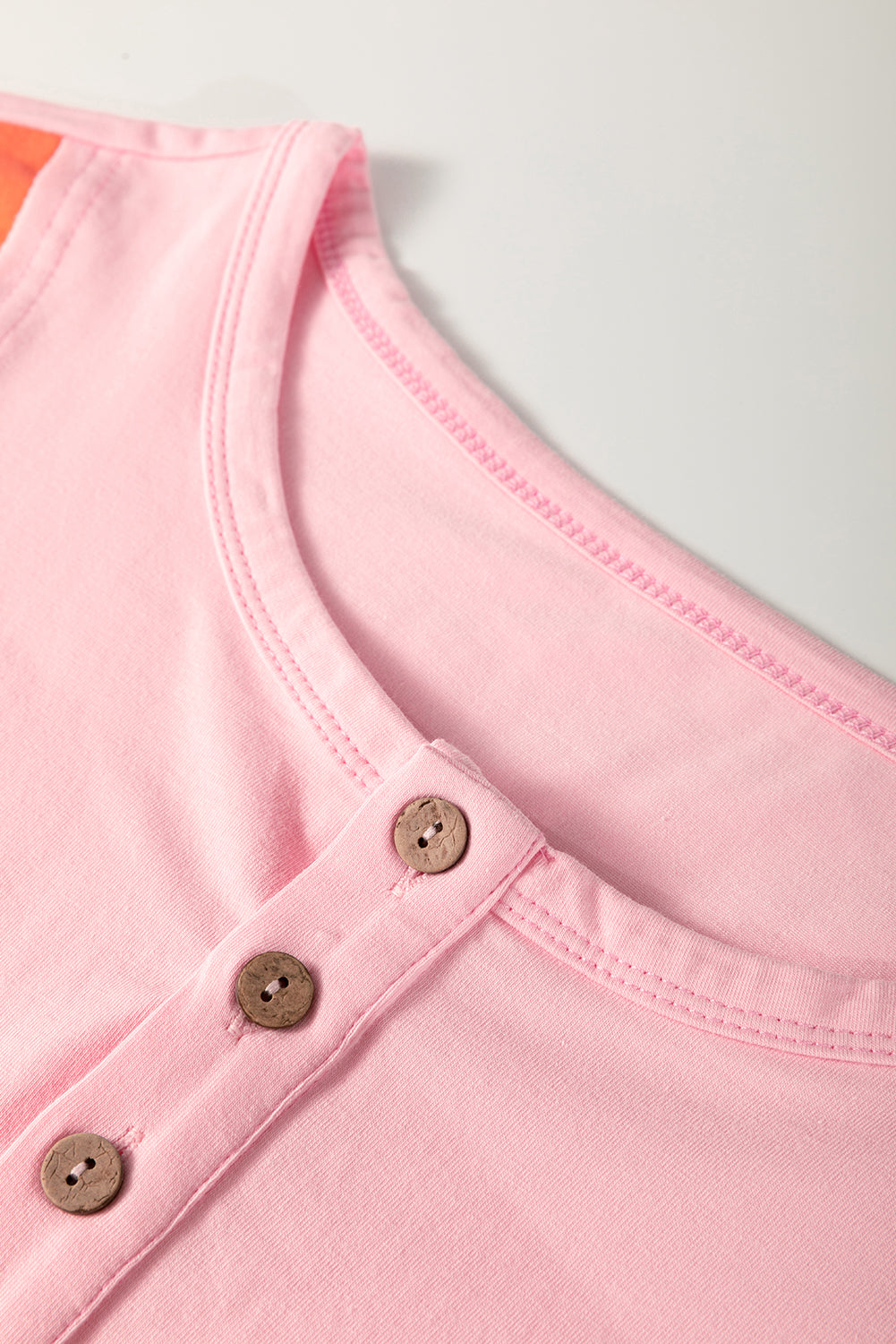 Pink Colorblock Long Sleeve Buttons Henley Top - MAD RUFFI