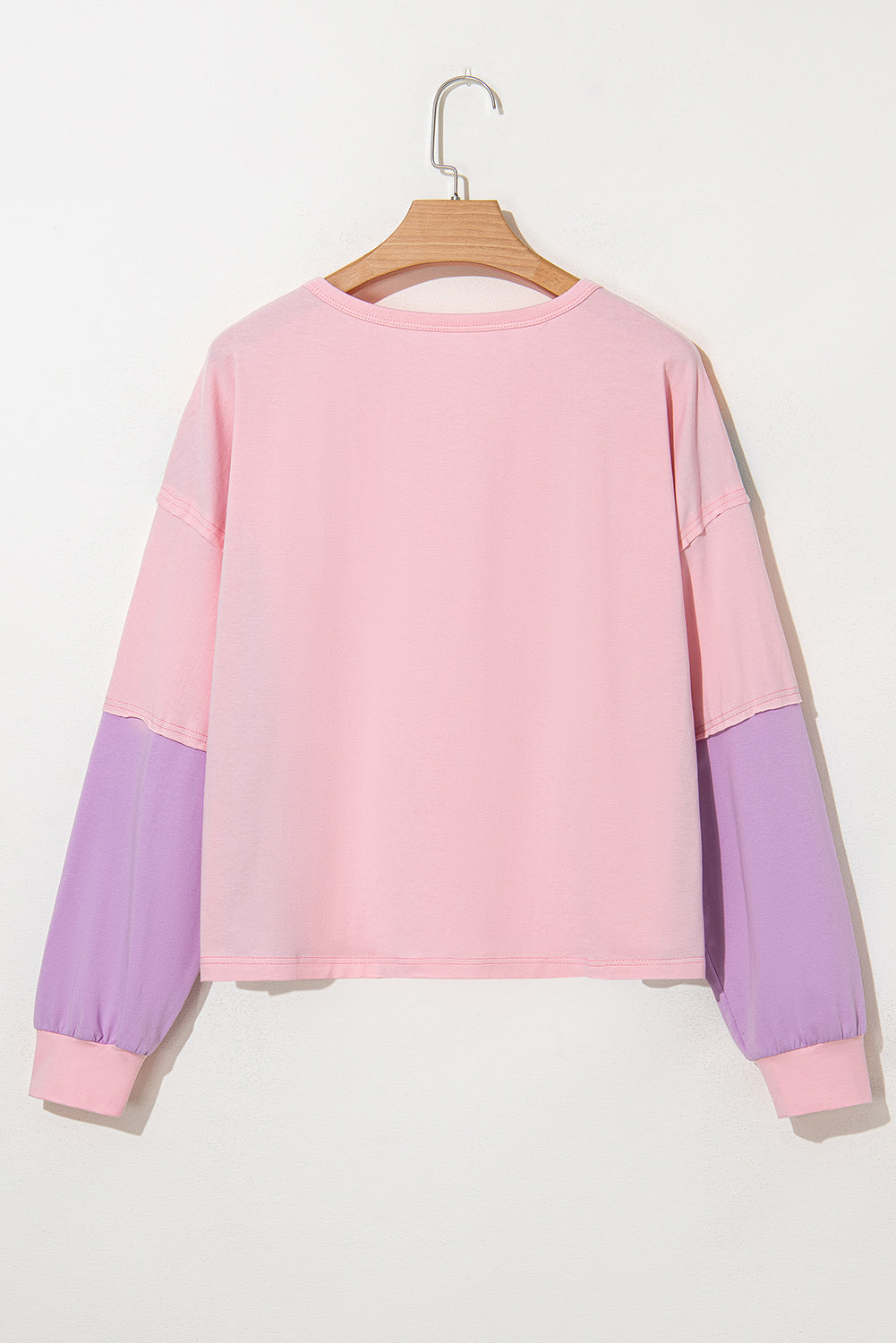 Pink Colorblock Long Sleeve Buttons Henley Top - MAD RUFFI