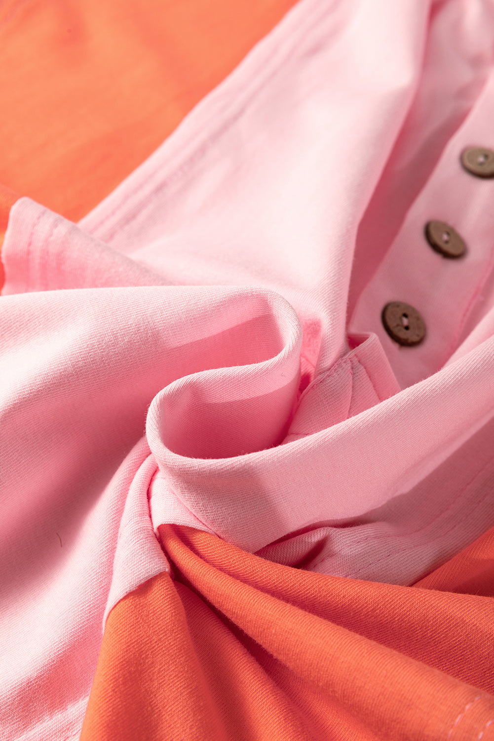 Pink Colorblock Long Sleeve Buttons Henley Top - MAD RUFFI