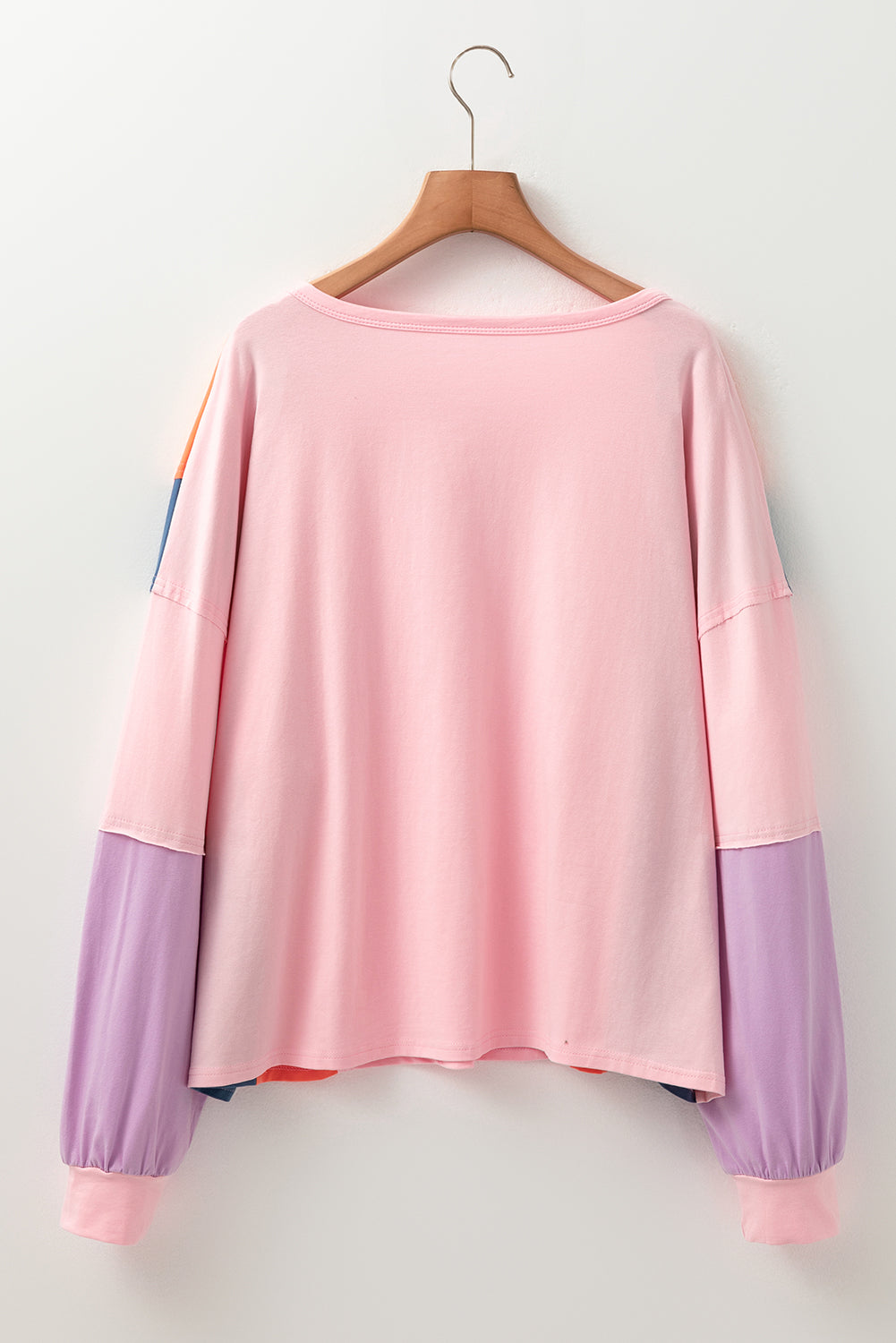 Pink Colorblock Long Sleeve Buttons Henley Top - MAD RUFFI