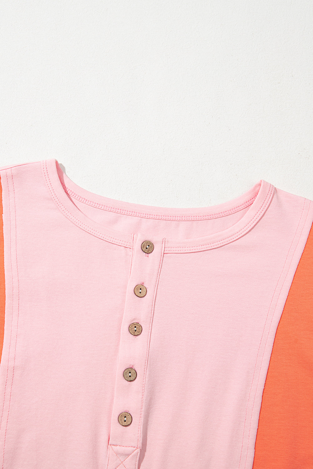 Pink Colorblock Long Sleeve Buttons Henley Top - MAD RUFFI