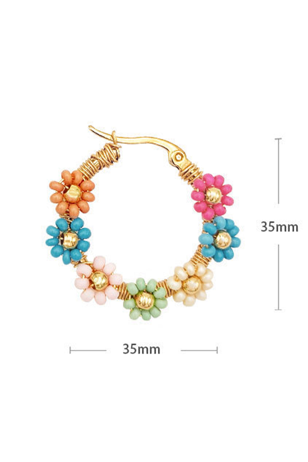 Pink Contrast Beaded Flowers Round Shape Dropping Earrings - MAD RUFFI