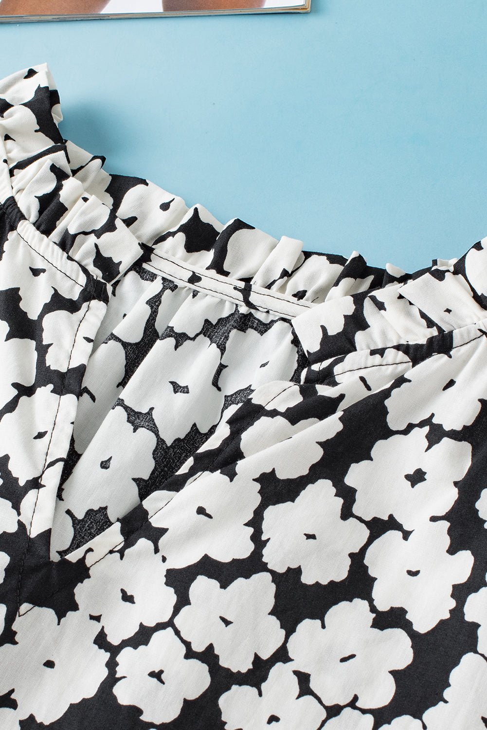 Pink Contrast Ric Rac Layered Ruffle Sleeve Floral Blouse - MAD RUFFI