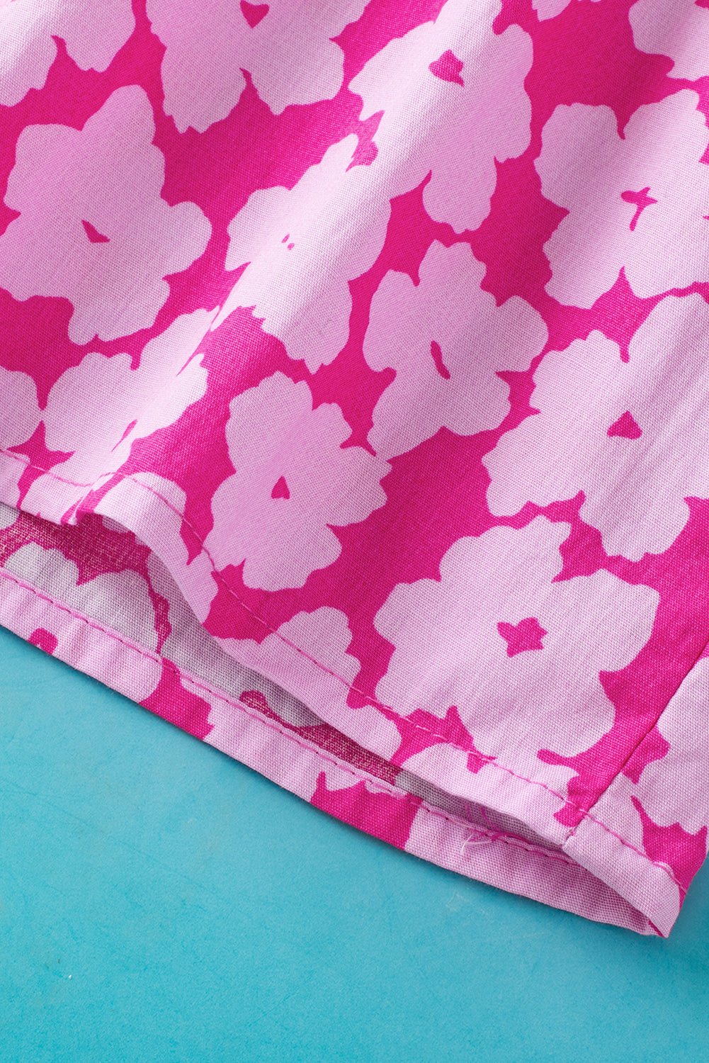 Pink Contrast Ric Rac Layered Ruffle Sleeve Floral Blouse - MAD RUFFI