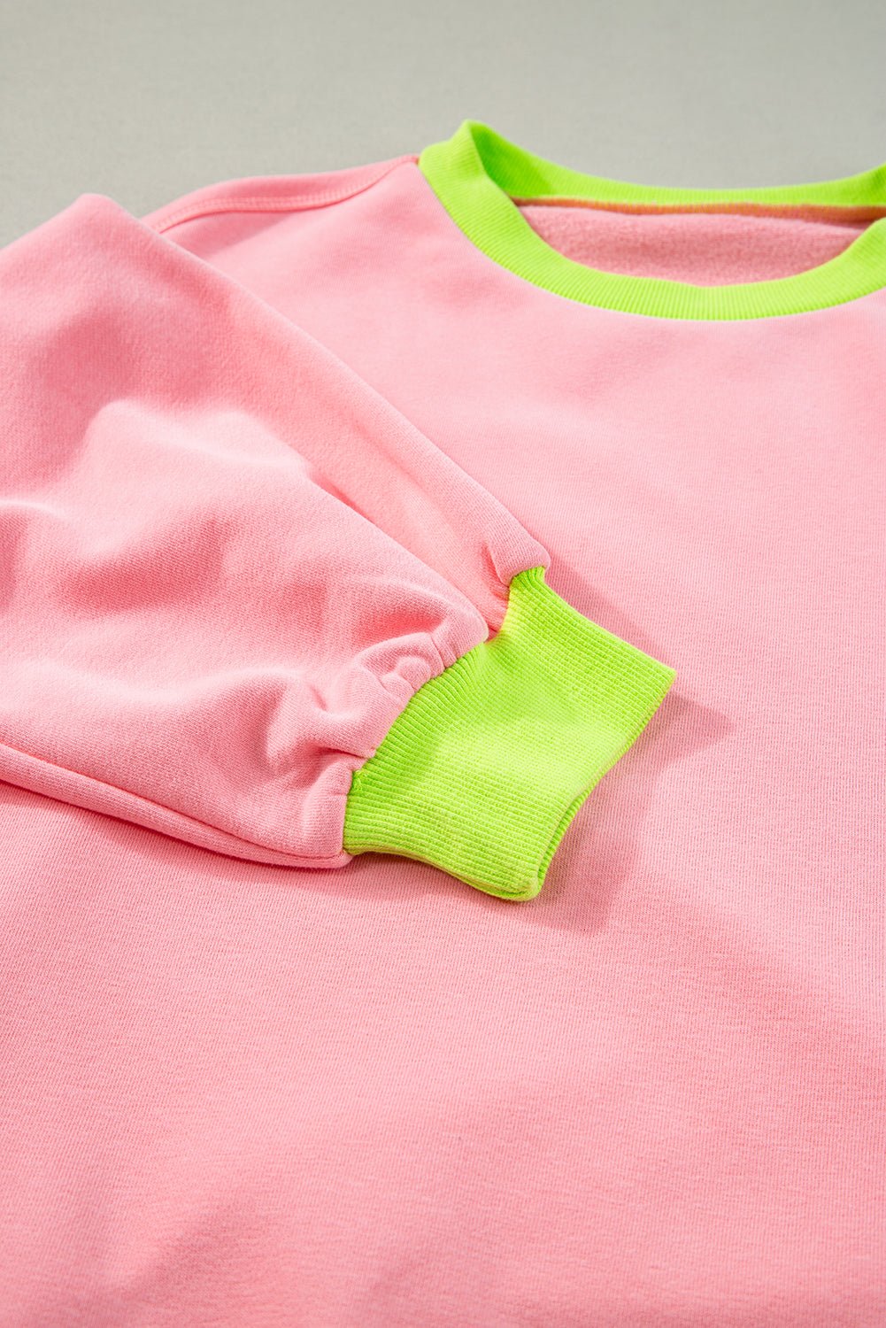 Pink Contrast Trim Bubble Sleeve Sweatshirt - MAD RUFFI