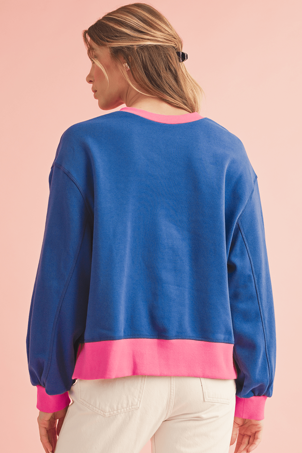 Pink Contrast Trim Bubble Sleeve Sweatshirt - MAD RUFFI