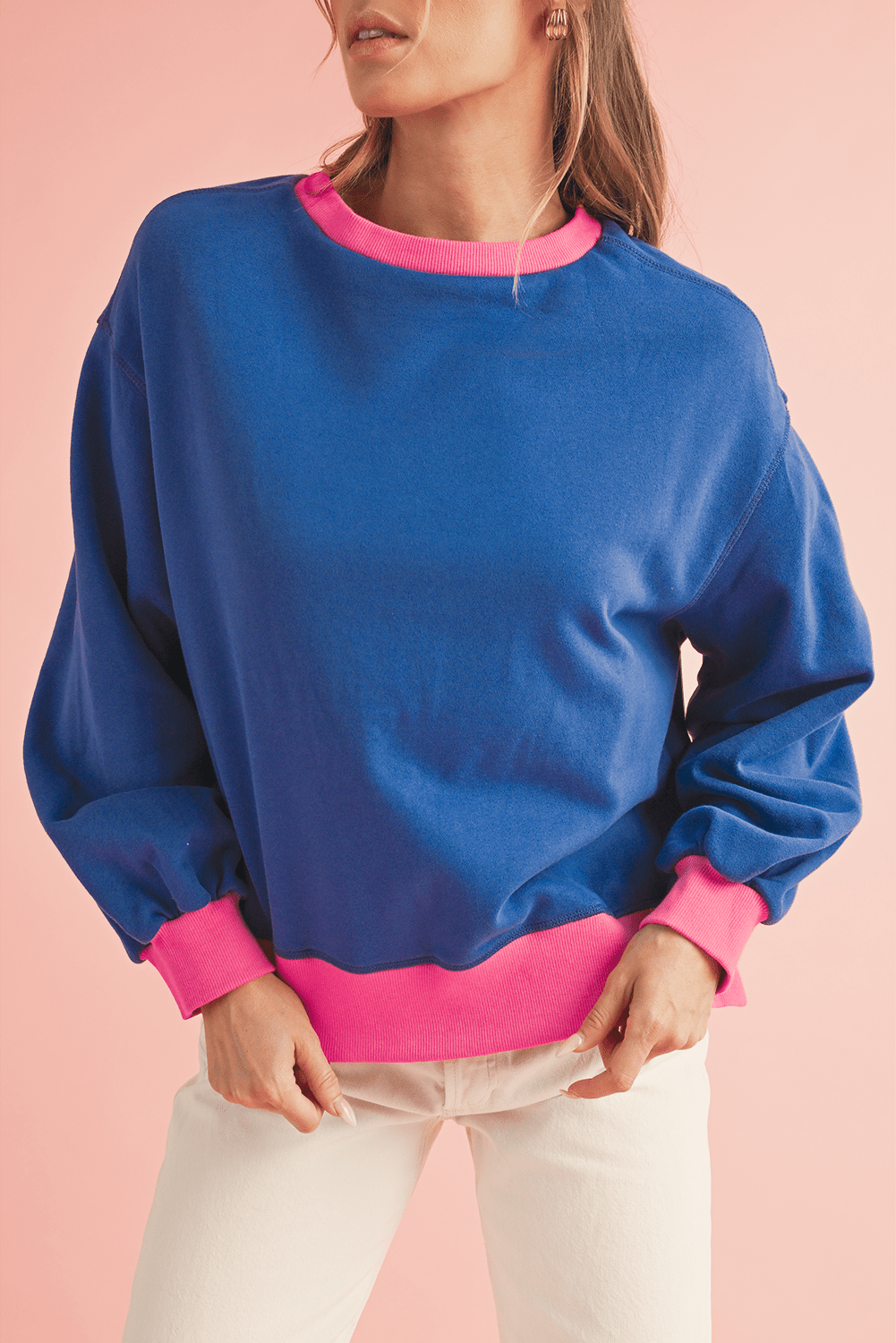 Pink Contrast Trim Bubble Sleeve Sweatshirt - MAD RUFFI