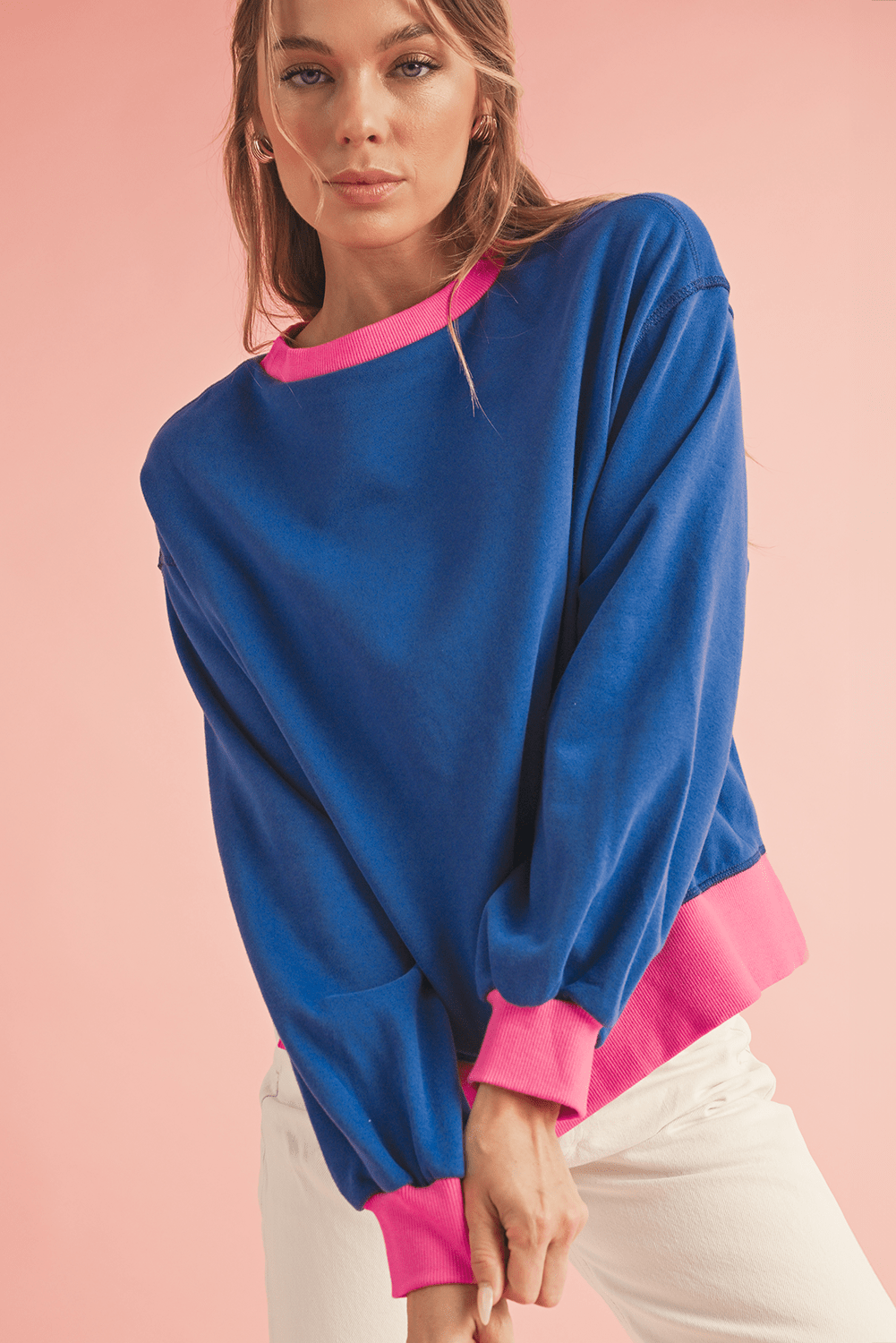 Pink Contrast Trim Bubble Sleeve Sweatshirt - MAD RUFFI