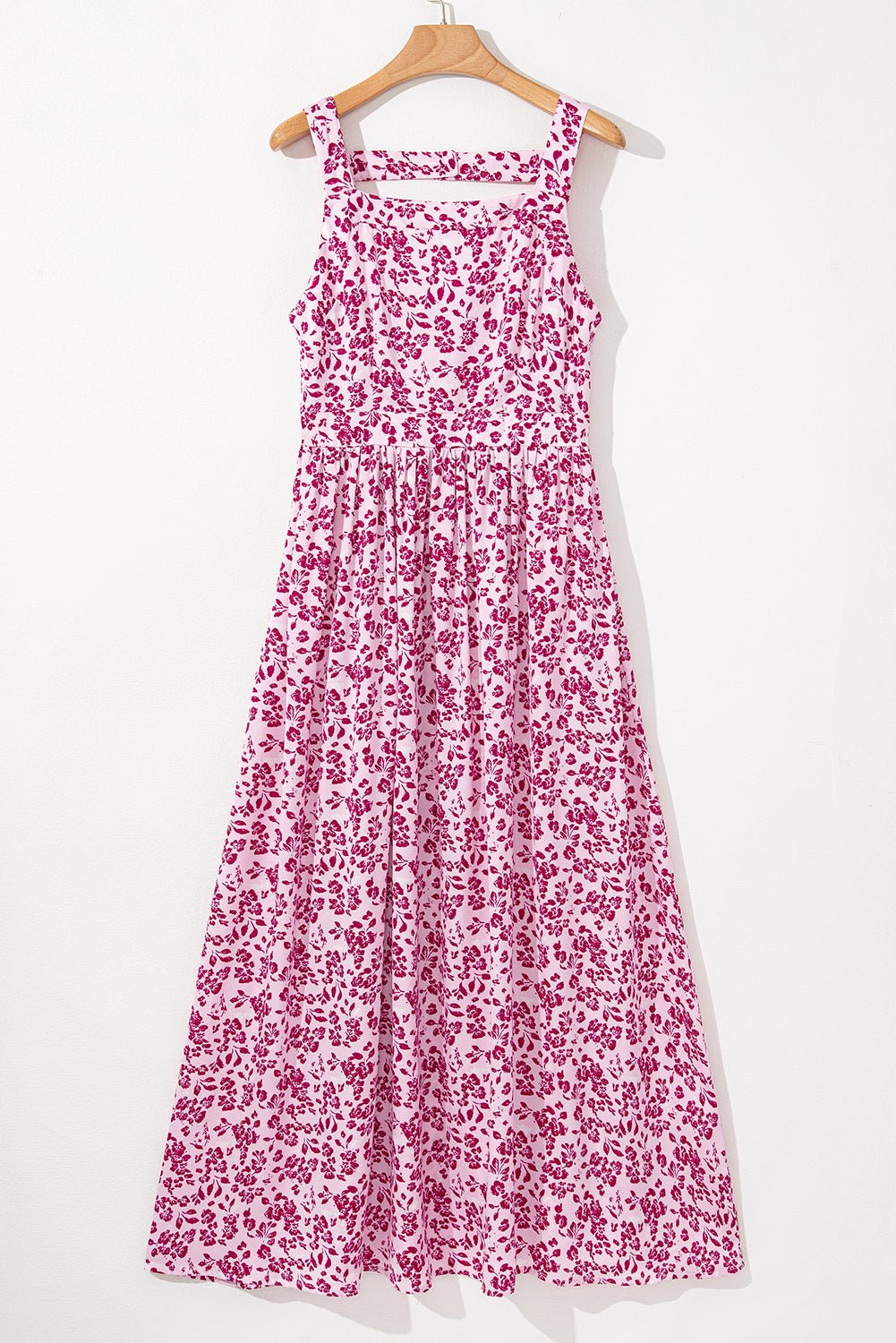 Pink Floral Cutout Back Empire Waist Sleeveless Maxi Dress - MAD RUFFI