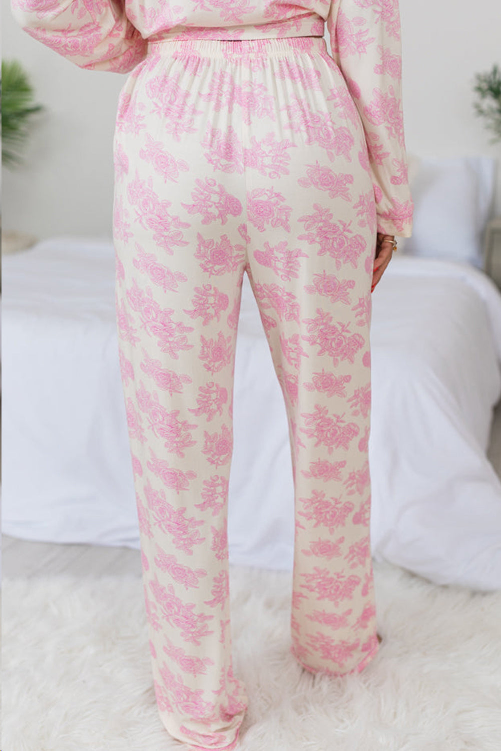 Pink Floral Long Sleeve and Pants Pajamas Set - MAD RUFFI