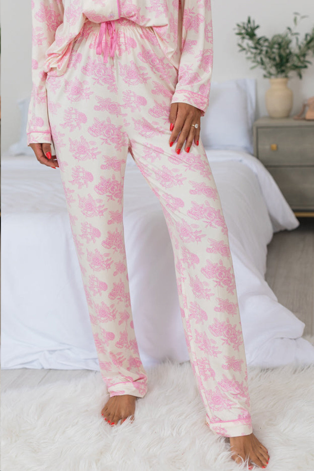 Pink Floral Long Sleeve and Pants Pajamas Set - MAD RUFFI