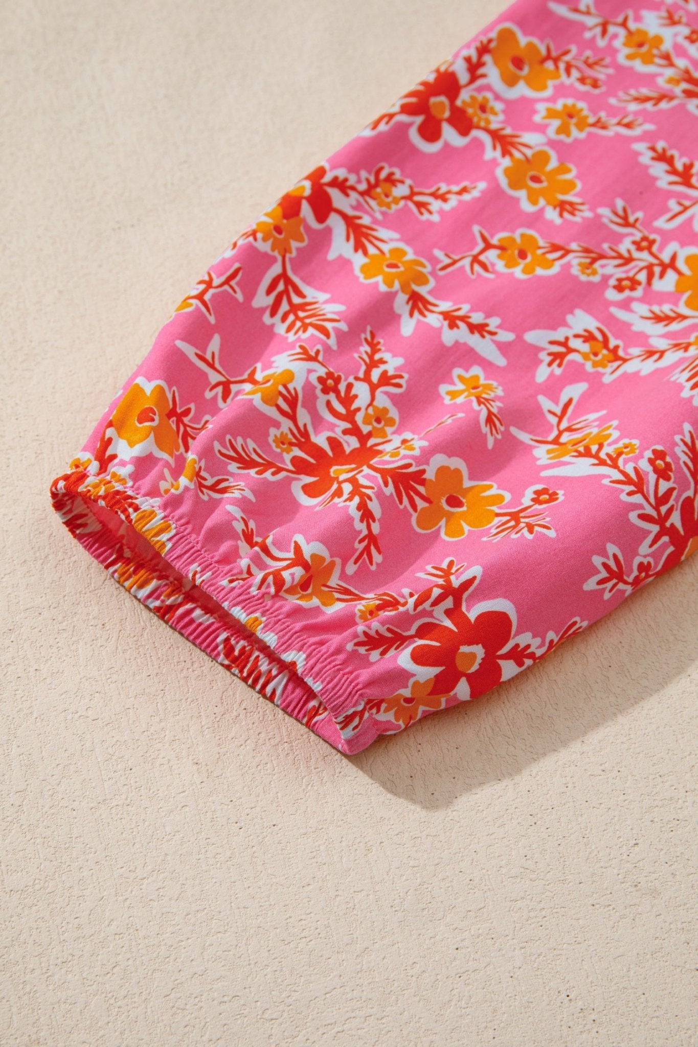 Pink Floral Long Sleeve Tassel Tied V Neck Maxi Dress - MAD RUFFI